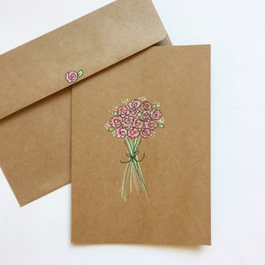 Original Hand Painted Valentine's Day card- Blank/Greeting card/watercolour/handmade/bouquet/flowers/brown kraft paper/Valentine's Cards