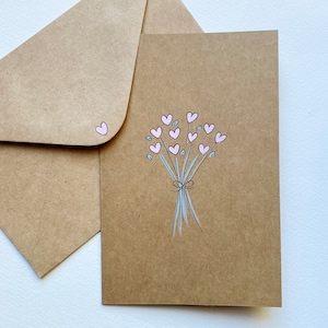 Valentine’s Day Card with Pink Heart Bouquet- Blank/Personalised/Blank/Handpainted Watercolour