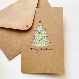 Simple Hand Painted Christmas Card- Blank/holiday card/watercolour/handmade/Christmas tree /brown kraft paper/Merry Christmas Card/Cute