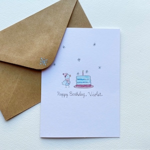 Personalised Winter Birthday Card|Handpainted Birthday Card for Daughter Niece/Original Hand Painted Watercolour/Winter Wonderland/Snowflake
