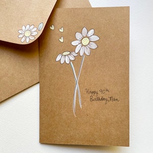 Daisy Birthday Card- Number Card/Personalised Daisy Card/watercolour/handmade/custom card/flowers/brown kraft paper/care package for her/