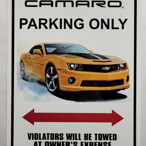 Parking Camaro Amarillo Cartel de Aluminio 9" x 12"