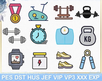 Gym Embroidery Design, Barbell Embroidery, Fitness Embroidery File, Workout Embroidery File
