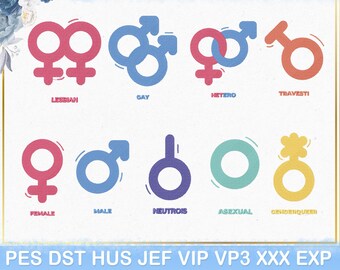 LGBT Embroidery Design, Genders Embroidery Files, Pride Month Embroidery, Transgender Gay Lesbian Travesti Queer Embroidery Designs