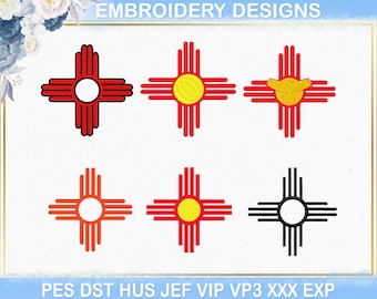 Diseño de bordado a máquina del símbolo Zia, archivo DST PES de bordado del símbolo Zia de Nuevo México