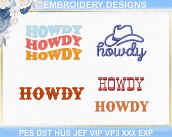 Howdy Machine Embroidery Design, Cowboy Cowgirl Western Haft Dst Pes File