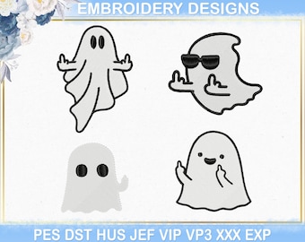 Ghost Middle Finger Machine Embroidery Design, Spooky Vibes Trendy Rude Ghost Halloween Pes Dst Embroidery