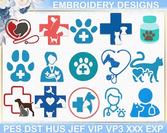 Maskinbroderidesign för veterinär, broderidesign för djurläkare, broderifil för veterinärtassar