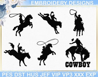 Cowboy Riding Horse Embroidery Design, Rodeo Embroidery Design, Cowboy Embroidery File
