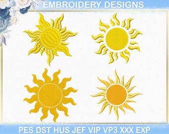 Diseño de bordado de sol, archivo DST PES de bordado estético de sol