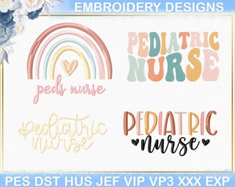 Diseño de bordado para enfermera pediátrica, archivo PES DST para enfermera pediátrica, bordado para enfermera pediátrica, bordado arcoíris para enfermera pediátrica