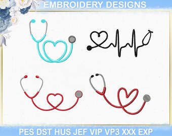 Stethoscope With Heart Embroidery Design, Doctor Nurse Medical Appreciation Gift Embroidery Dst Pes File
