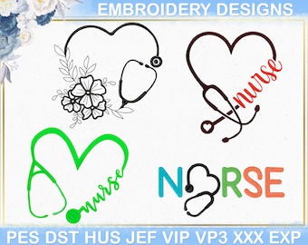 Nurse Embroidery Design, Medical Embroidery Designs, Nurse Embroidery Life Appreciation Gift Stethoscope Heart