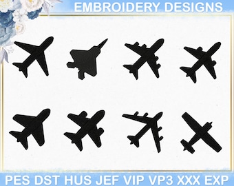 Diseño de bordado de avión, archivo de bordado de aeronave, archivo PES de bordado de vehículo