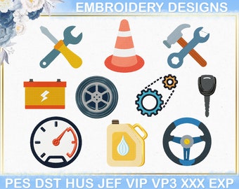 Mechanic Embroidery Designs, Auto Mechanic Embroidery File,