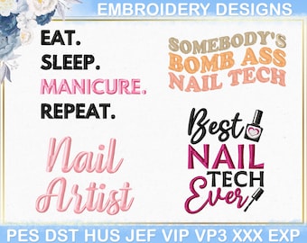 Nail Tech Maschinenstickerei, Nail Tech Life Stickdatei, Stickdatei, Naildesignerin Pes-Stickerei