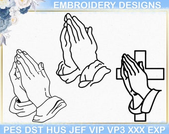 Praying Hands Machine Embroidery Design, Praying Hands Embroidery Dst Pes File, Prayer Hands Embroidery