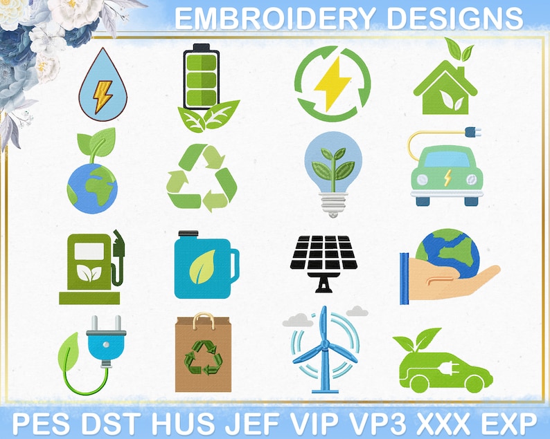 Ecology Embroidery Design, Recycle Symbol Embroidery, Green Embroidery ...