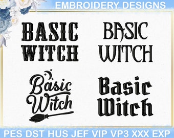 Diseño básico de bordado a máquina de bruja, archivo de bordado de bruja para Halloween, archivo PES de bordado de bruja con ambiente de bruja para la temporada de Halloween