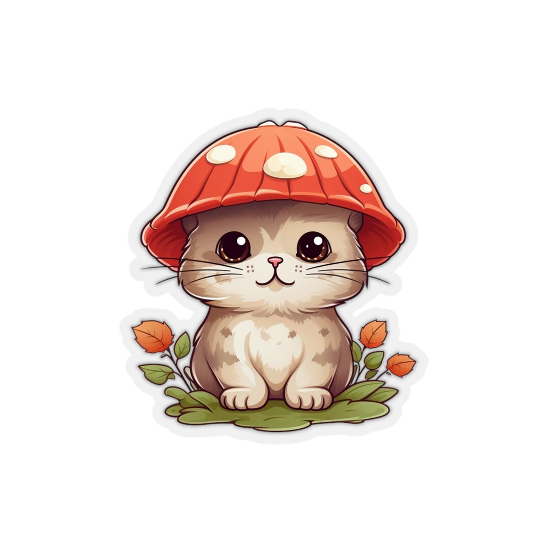 Cute Mushroom Cat Vinyl Sticker Funny Cute Cat Vinyl Sticker Etsy