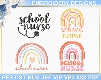 School Nurse Embroidery Design, School Nurse Life Embroidery Design, School Nurse Rainbow Embroidery, School Nurse Retro Pes File Gift