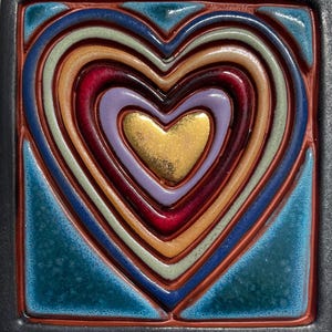 Rainbow Colored Pride heart Handmade Clay ART tile - One of a kind - original design + bright colors  LGBTQ+ gift- Love is Love wall plaque