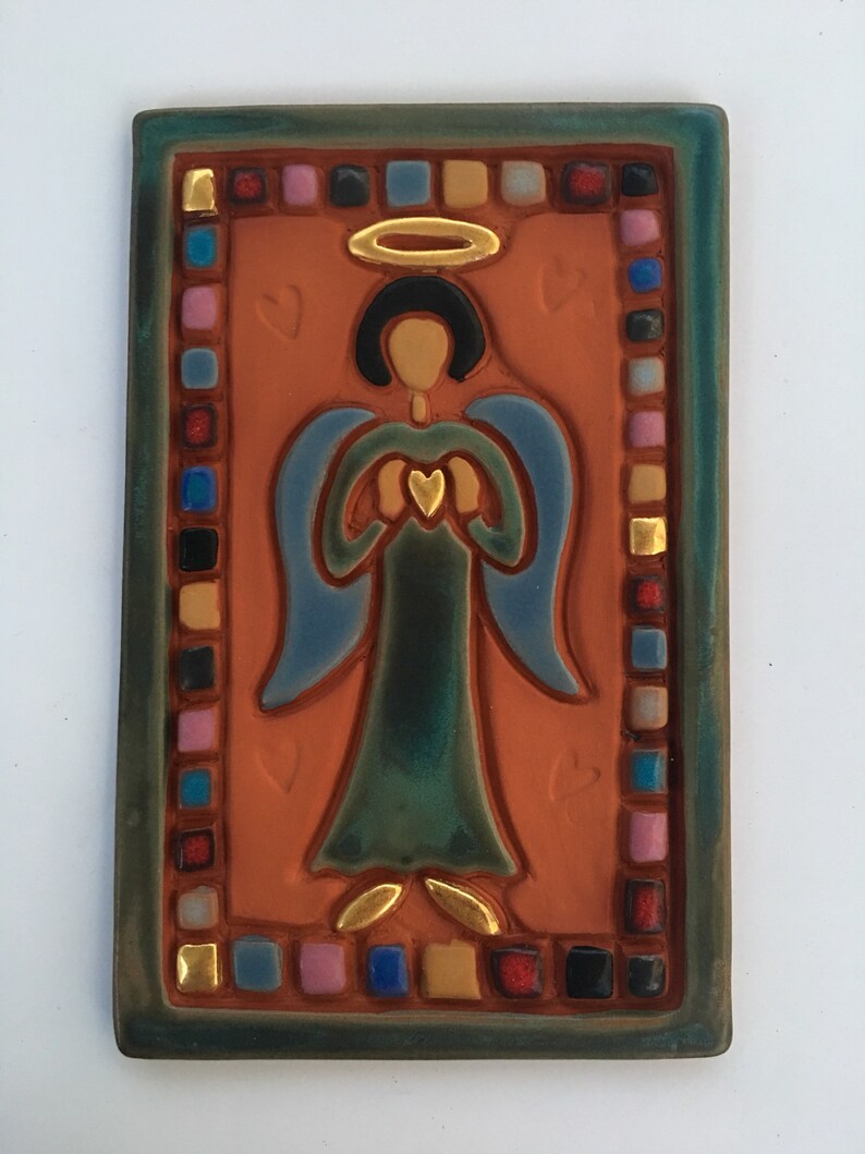 Angel Tile Ceramic Art Handmade Wall Plaque Image 0