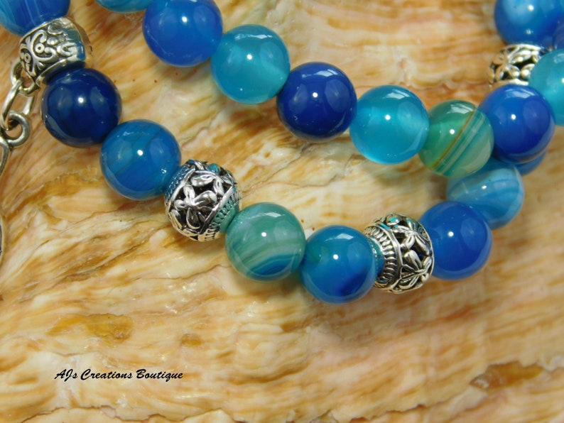 Mermaid Bracelet Birthday Gift for Friend Mermaid Jewelry Blue Stripe Agate Bracelet Set Whale Tail Bracelet Bead Bracelet for Women