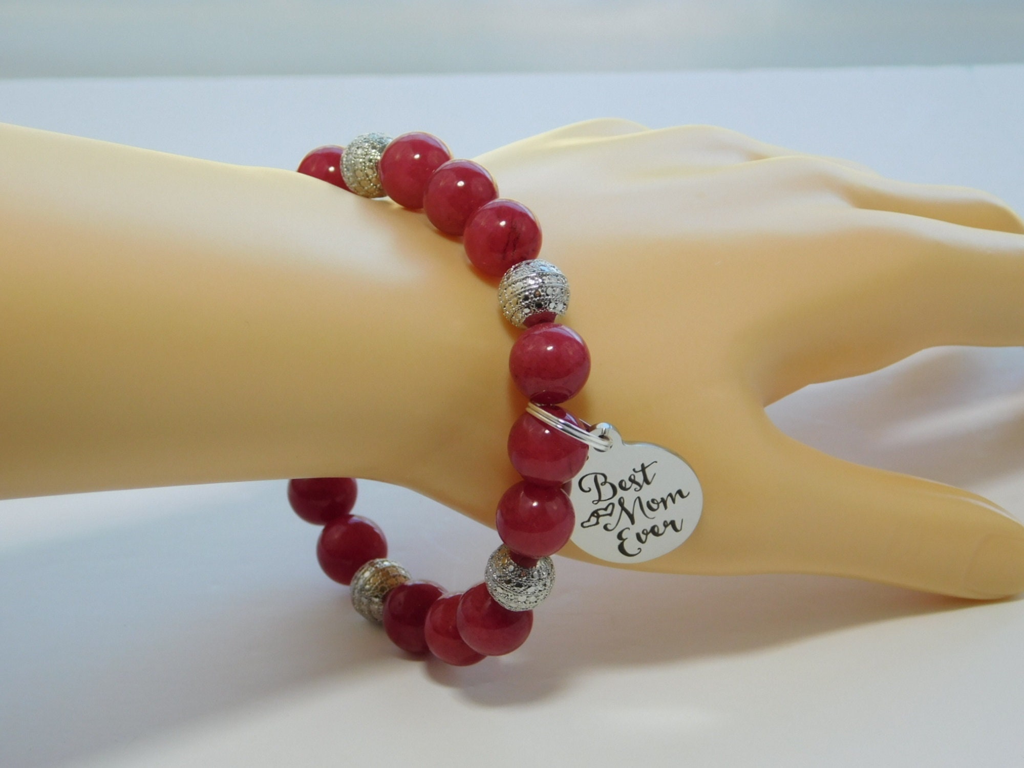 Ruby Red Jade Bracelet Best Mom Ever Bracelet Birthday Gifts Etsy