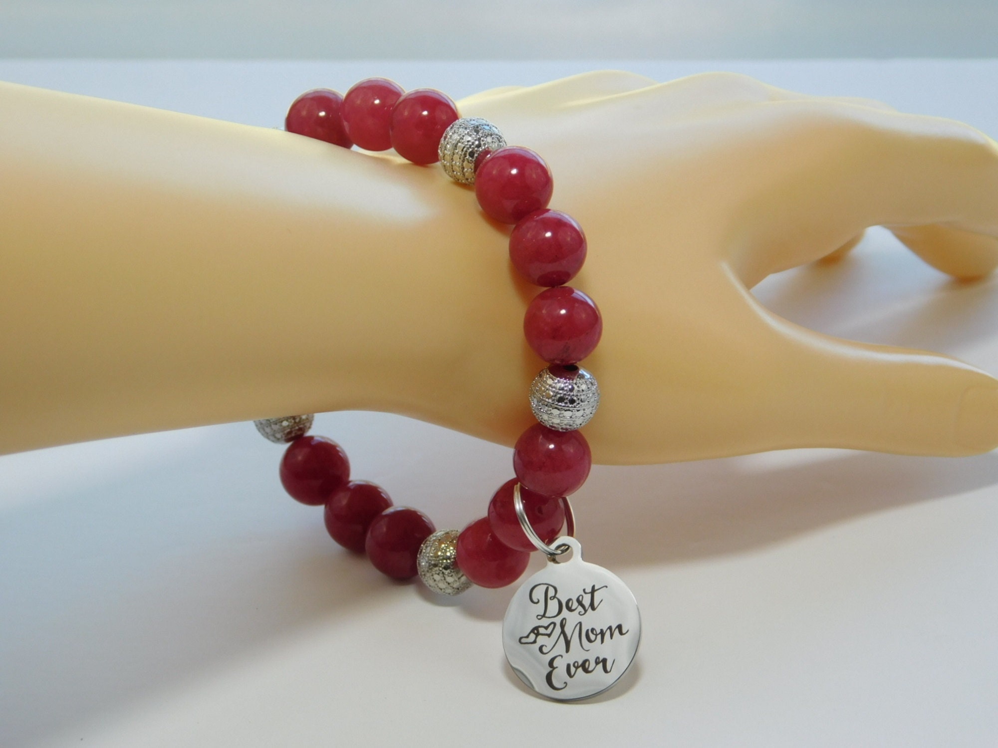 Ruby Red Jade Bracelet Best Mom Ever Bracelet Birthday Gifts Etsy