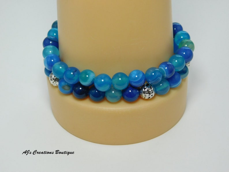 Mermaid Bracelet Birthday Gift for Friend Mermaid Jewelry Blue Stripe Agate Bracelet Set Whale Tail Bracelet Bead Bracelet for Women