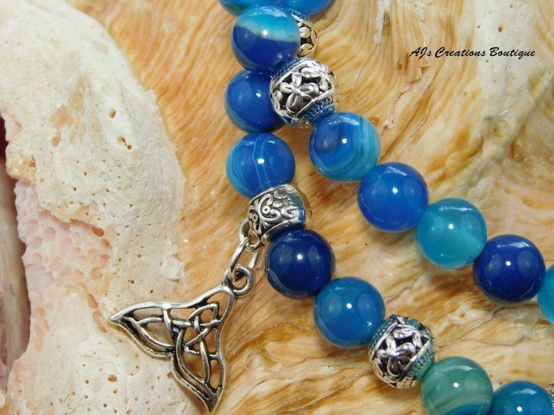 Mermaid Bracelet Birthday Gift for Friend Mermaid Jewelry Blue Stripe Agate Bracelet Set Whale Tail Bracelet Bead Bracelet for Women