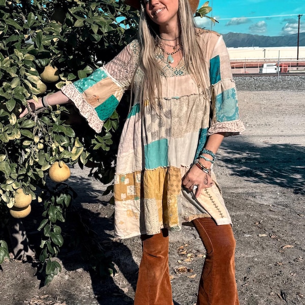 Patchwork bell sleeve dress