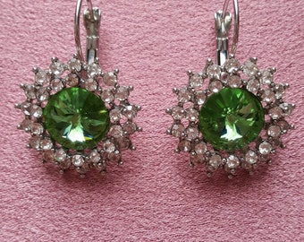 Green and silver Crystal earrings