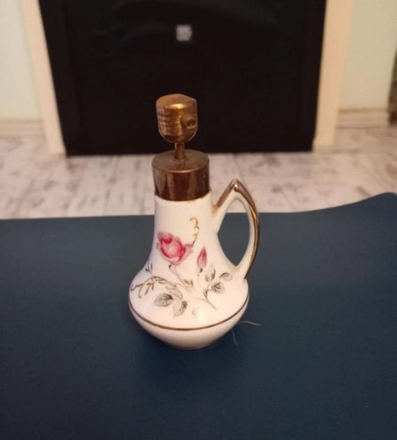 Vintage Porcelain Perfume Atomizer Bottle. Pink Rose, Genuine Porcelain, Scent Bottle.