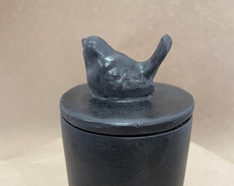 Handmade Black Cement Container with BunnyBird Lid