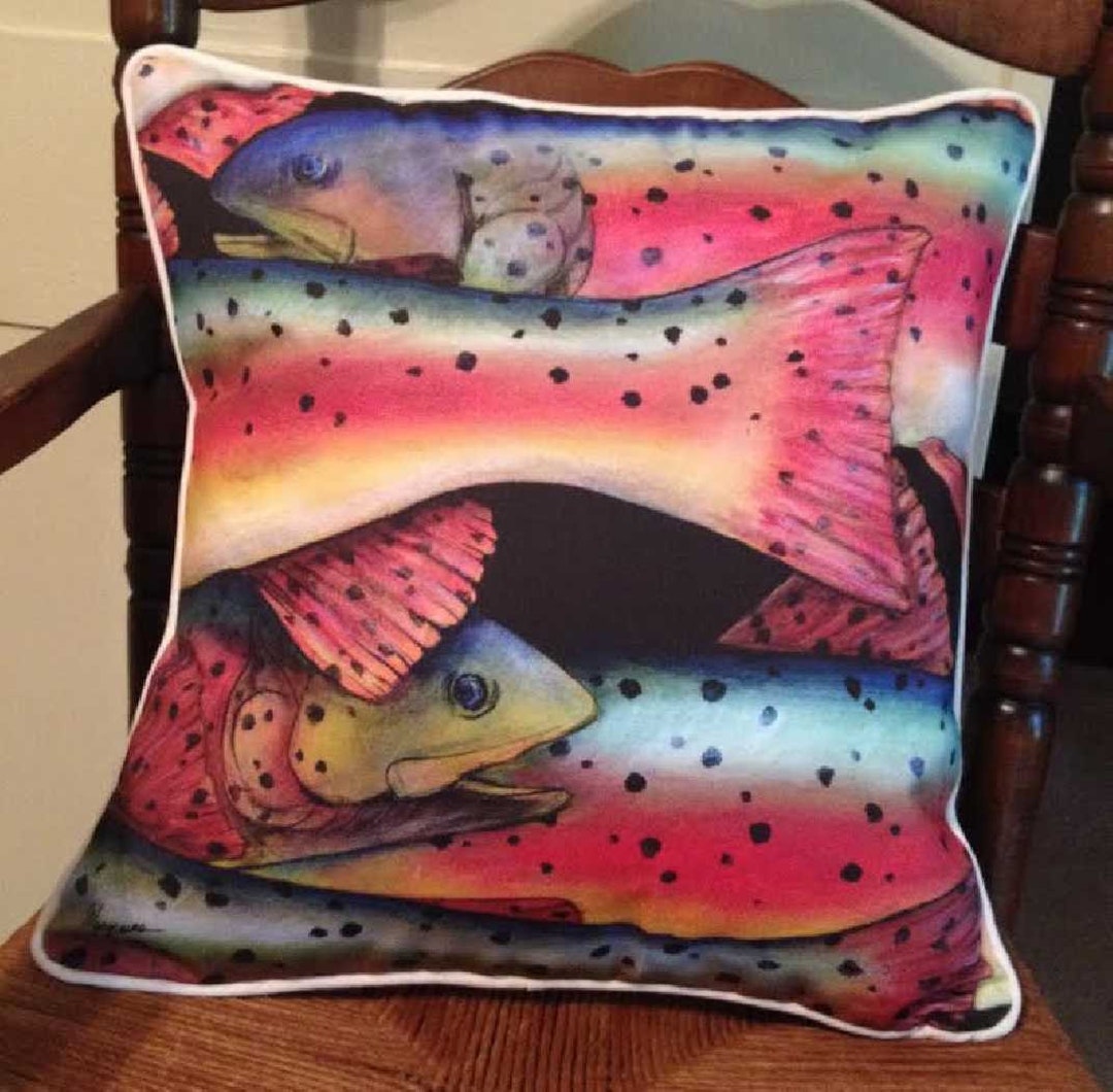 Rainbow Trout Pillow Cover Etsy