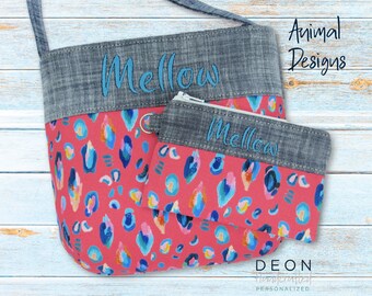 Personalized Kids Crossbody Purse and Wallet Set, Animal Designs