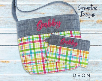 Personalized Girls Crossbody Purse and Wallet Gift Set, Geometric