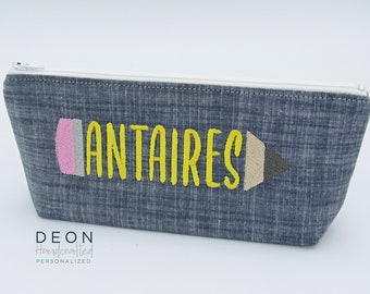 Personalized Embroidered Pencil Case, Kids Zipper Pouch