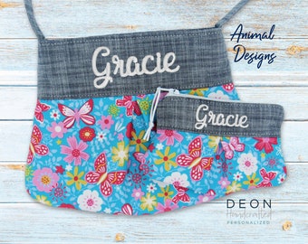 Personalized Little Girl Purse and Wallet Set, Embroidered Play Purse