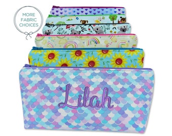 Personalized Pencil Pouch, Embroidered Name, Water Resistant Lining
