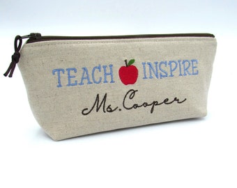 Personalized Teacher Pencil Pouch, Custom Zipper Bag, Back to School Gift