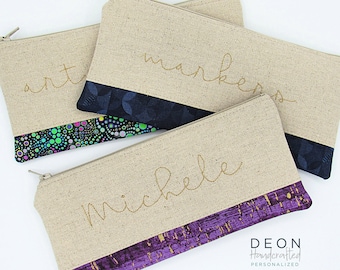 Personalized Embroidered Canvas Pencil Pouch, Teacher Gift