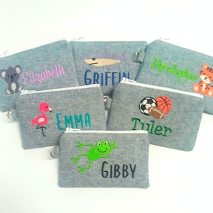 Personalized Kids Coin Pouch, Embroidered Wallet, Party Favor Gift