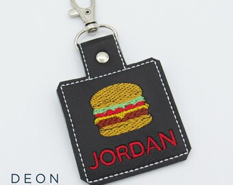 Fast Food Hamburger Bag Tag, Personalized Kids Key Fob, Keychain, Zipper Pull, Back to School