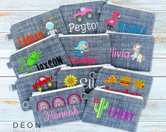 Personalized Kids Wallet, Kids Coin Pouch, Kids Wristlet, Party Favors, Money Pouch, Monogrammed Gift for Kids, Stocking Stuffer