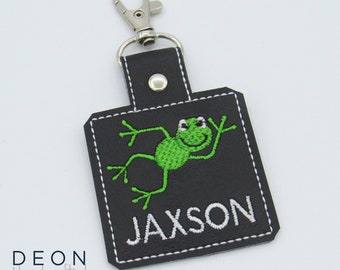 Frog Bag Tag, Personalized Kids Key Fob, Keychain, Zipper Pull, Back to School