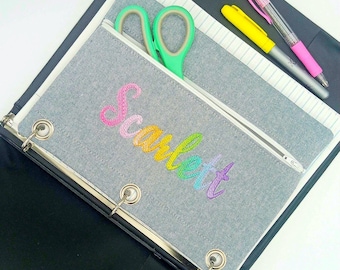 Personalized Rainbow Name Pencil Pouch – 3 Ring Binder, Water Resistant Lining