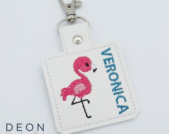 Flamingo Bag Tag, Personalized Kids Key Fob, Keychain, Zipper Pull, Back to School